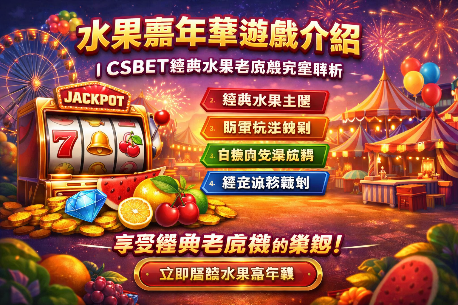 CSBET 的水果嘉年華遊戲－繽紛經典老虎機的樂趣體驗