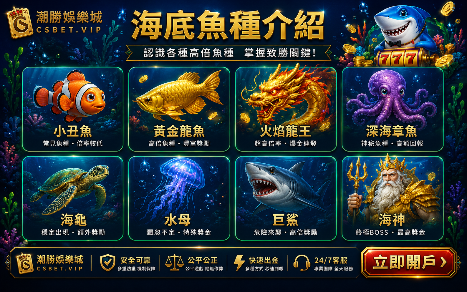 Askmeslot捕魚精美3D海底世界熱帶魚黃金魚龍王鯊魚