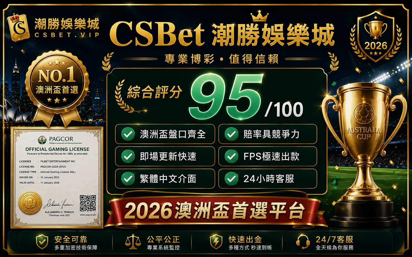  CSBet潮勝娛樂城澳洲盃投注平台95分綜合評分首選推薦