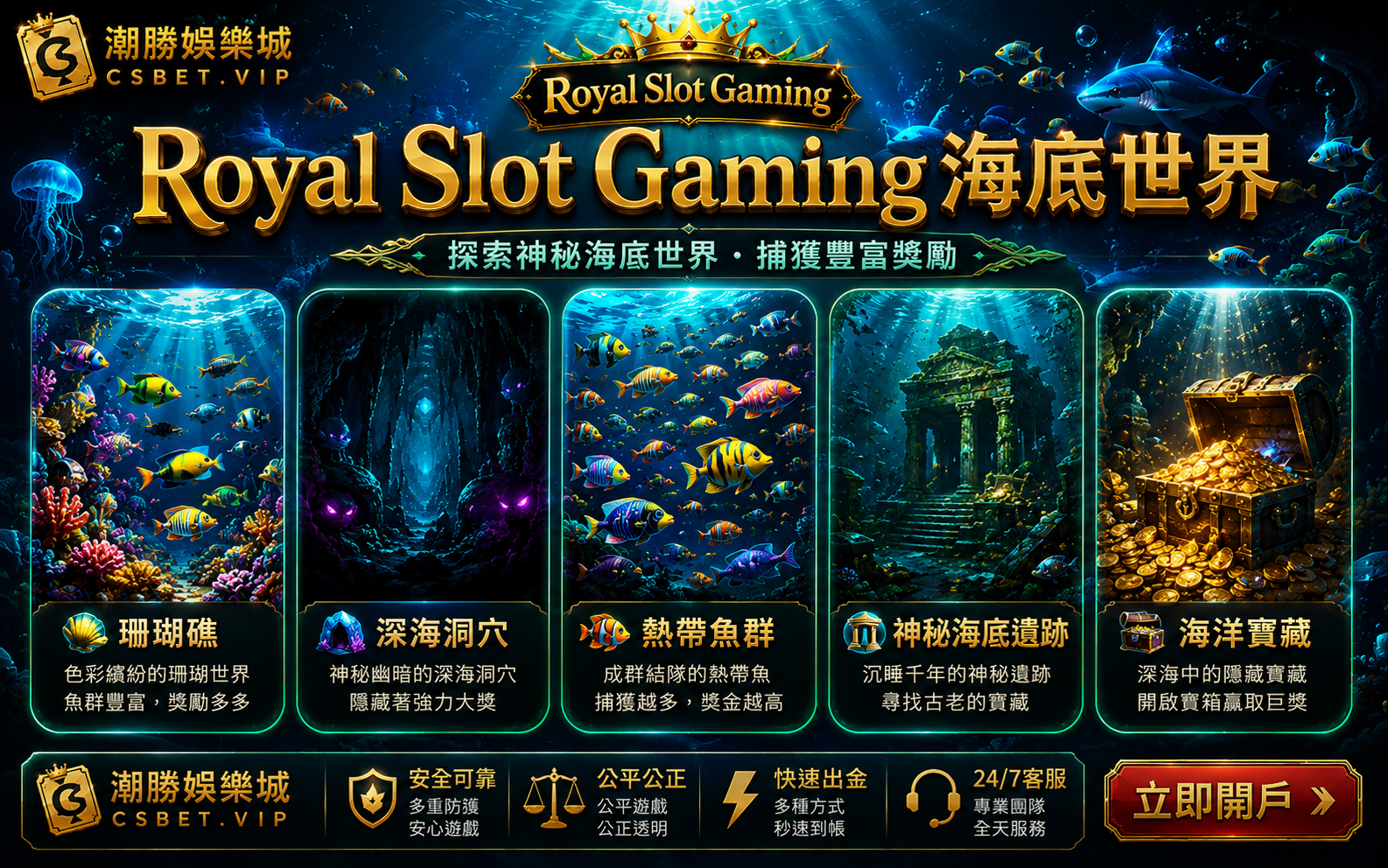 Royal Slot Gaming捕魚真實海洋世界珊瑚礁深海洞穴熱帶魚群神秘遺跡