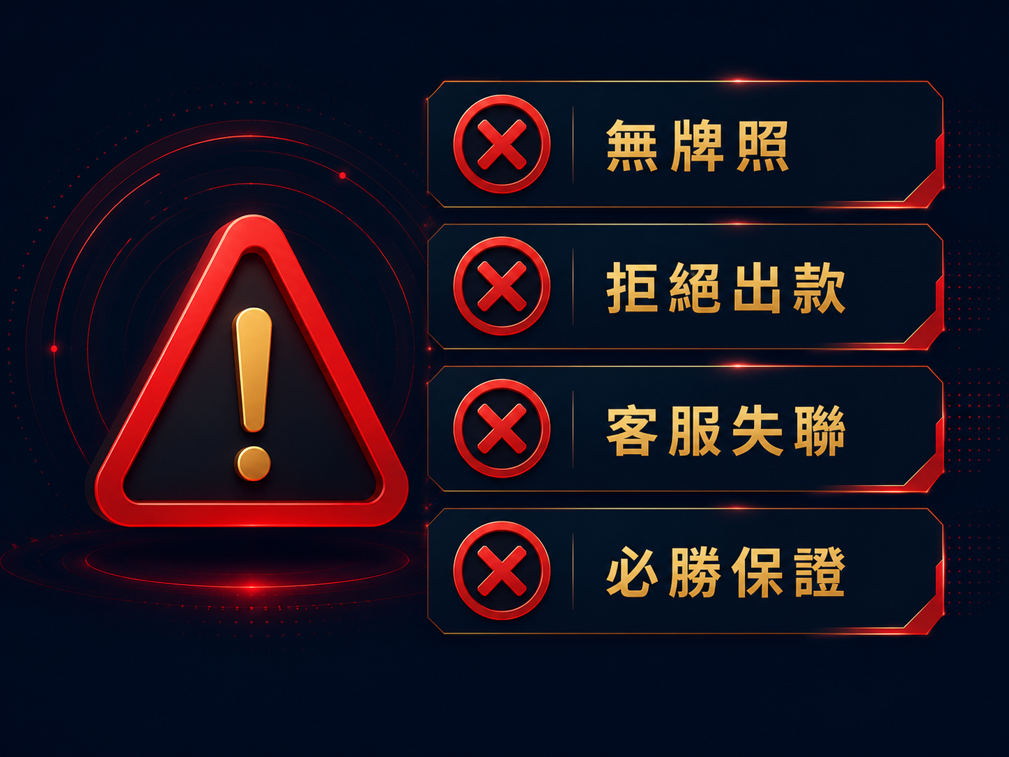 黑網警號：無牌照、拒絕出款、必勝保證等危險訊號